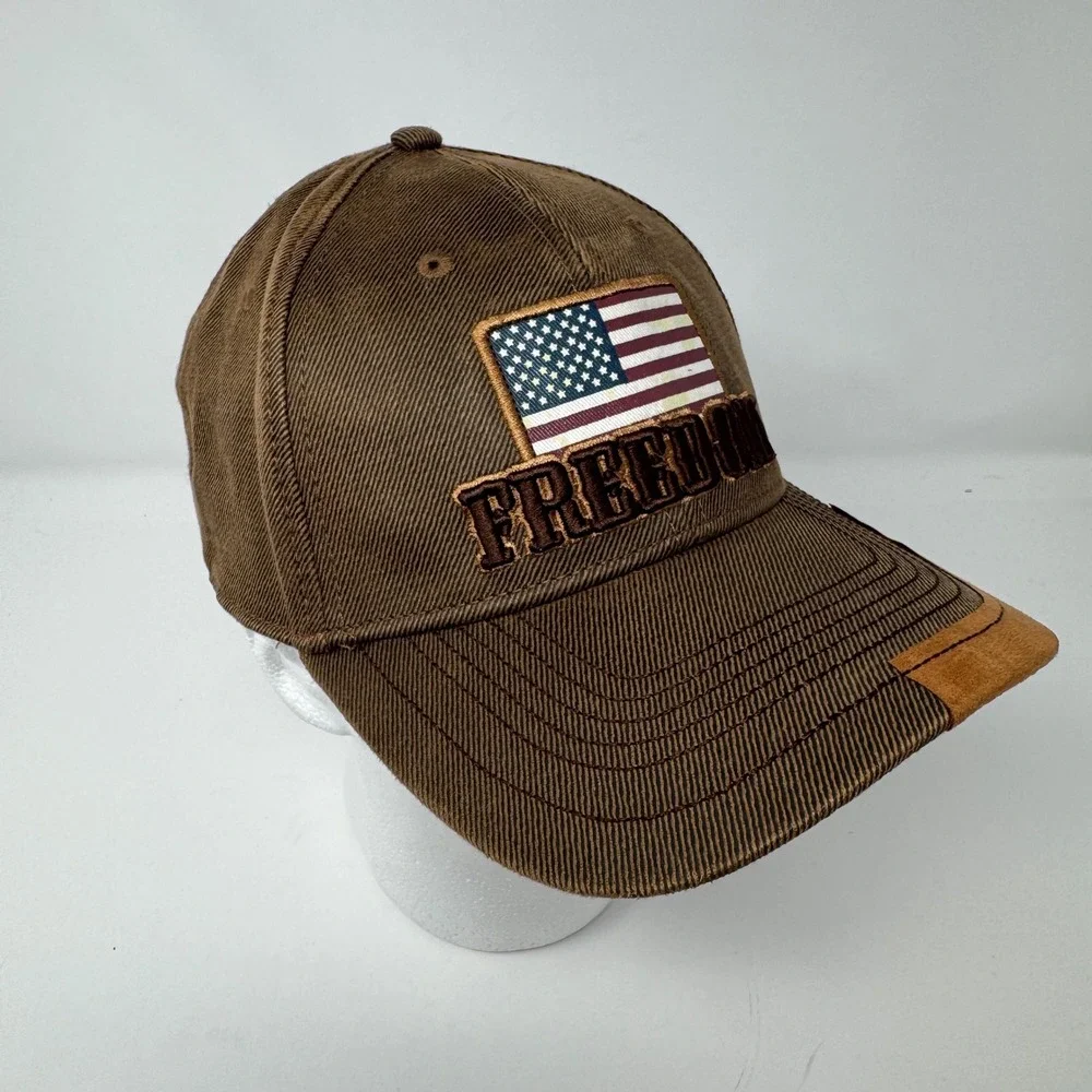 Freedom USA Flag Brown Adjustable Baseball Cap Hat Mens